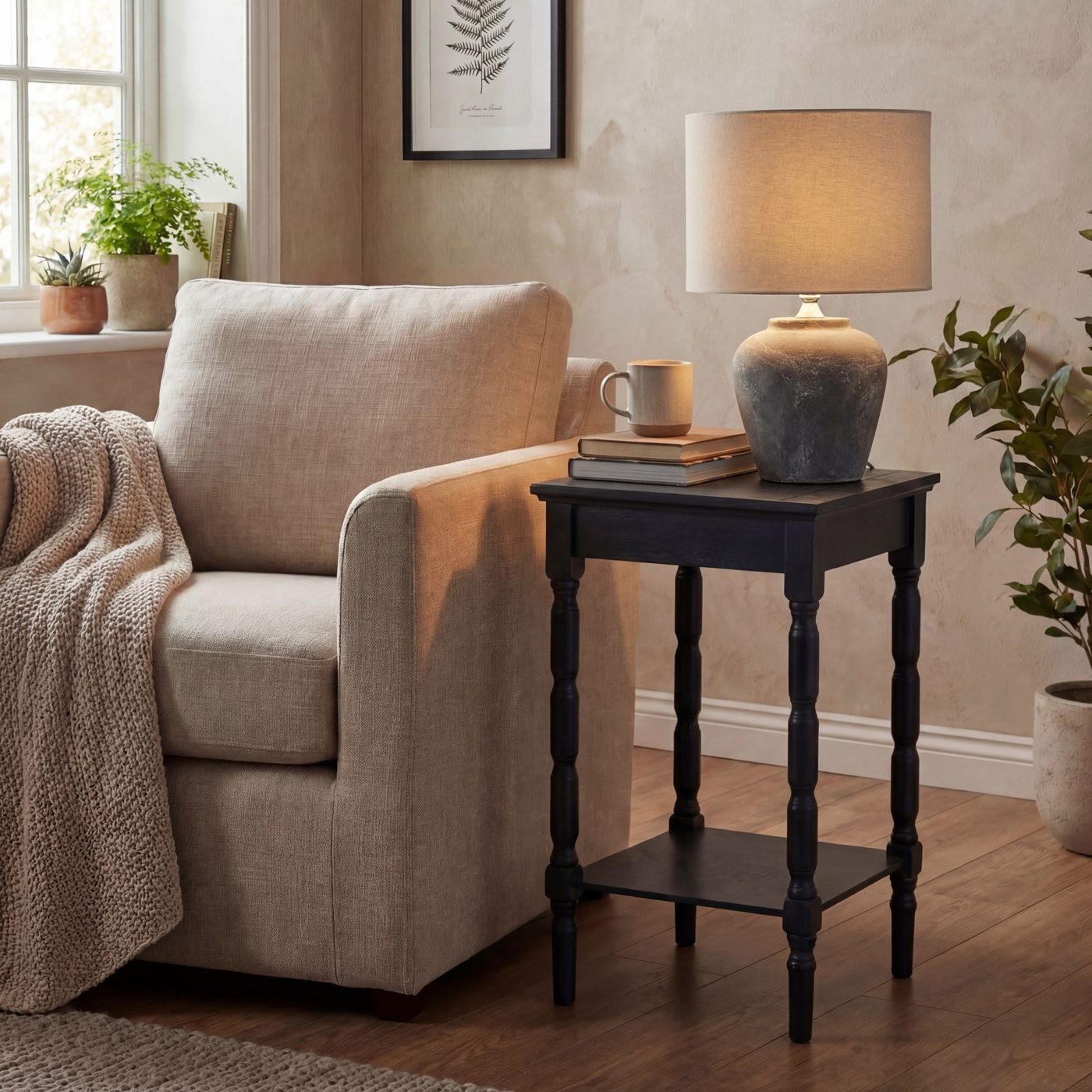 Amalfi Ceramic Table Lamp — Grey · Ceramic & linen