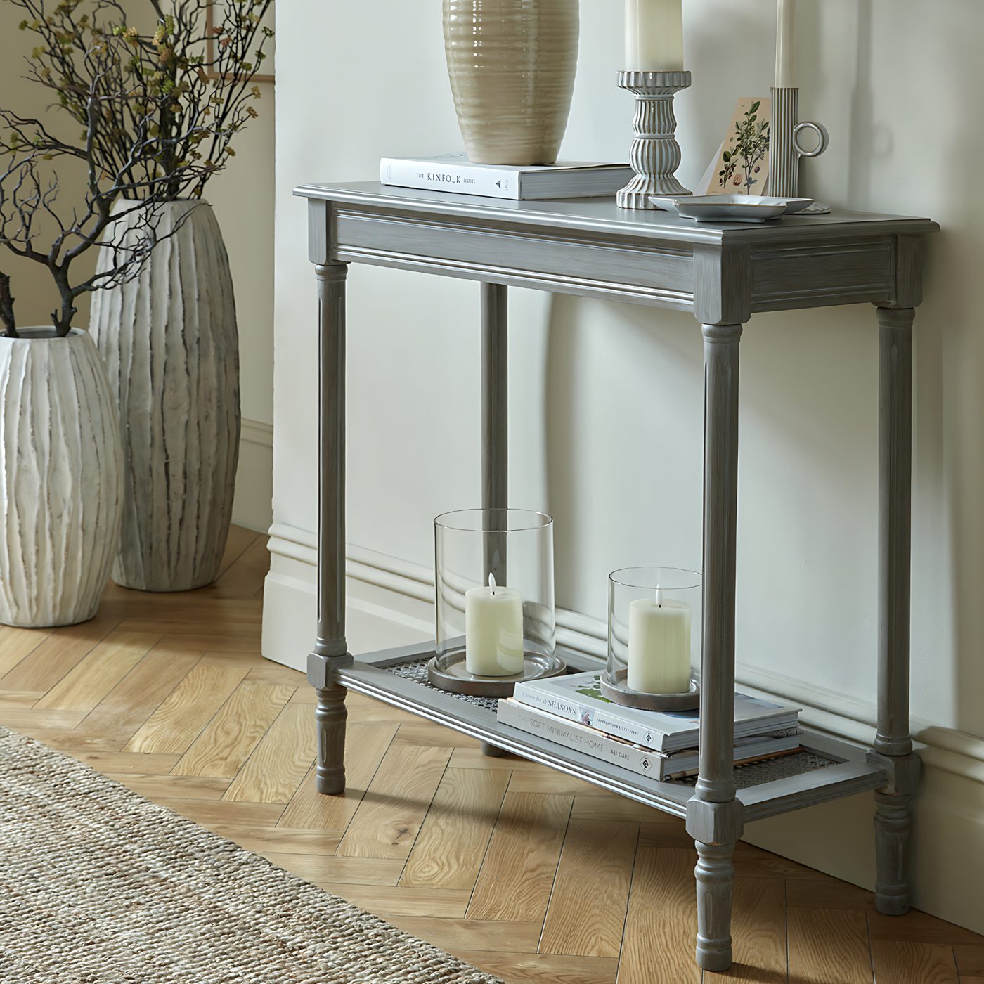 Sora Rattan Console — Grey wash · Rattan & wood