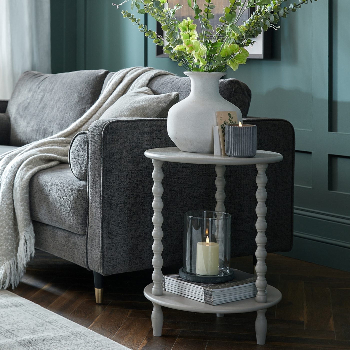 Marlow Round Side Table — Grey wash · Wood