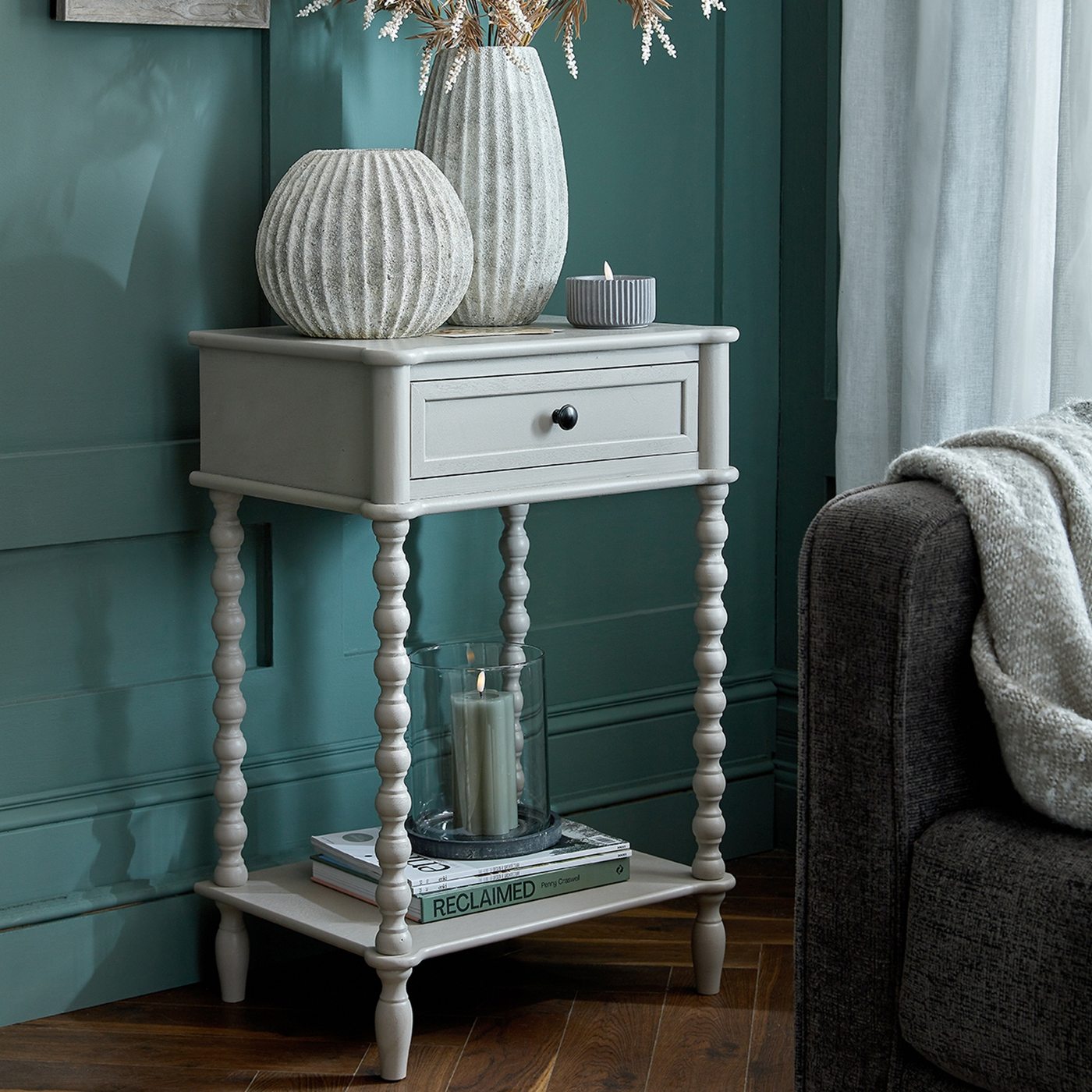 Marlow Drawer Side Table — Grey wash · Wood