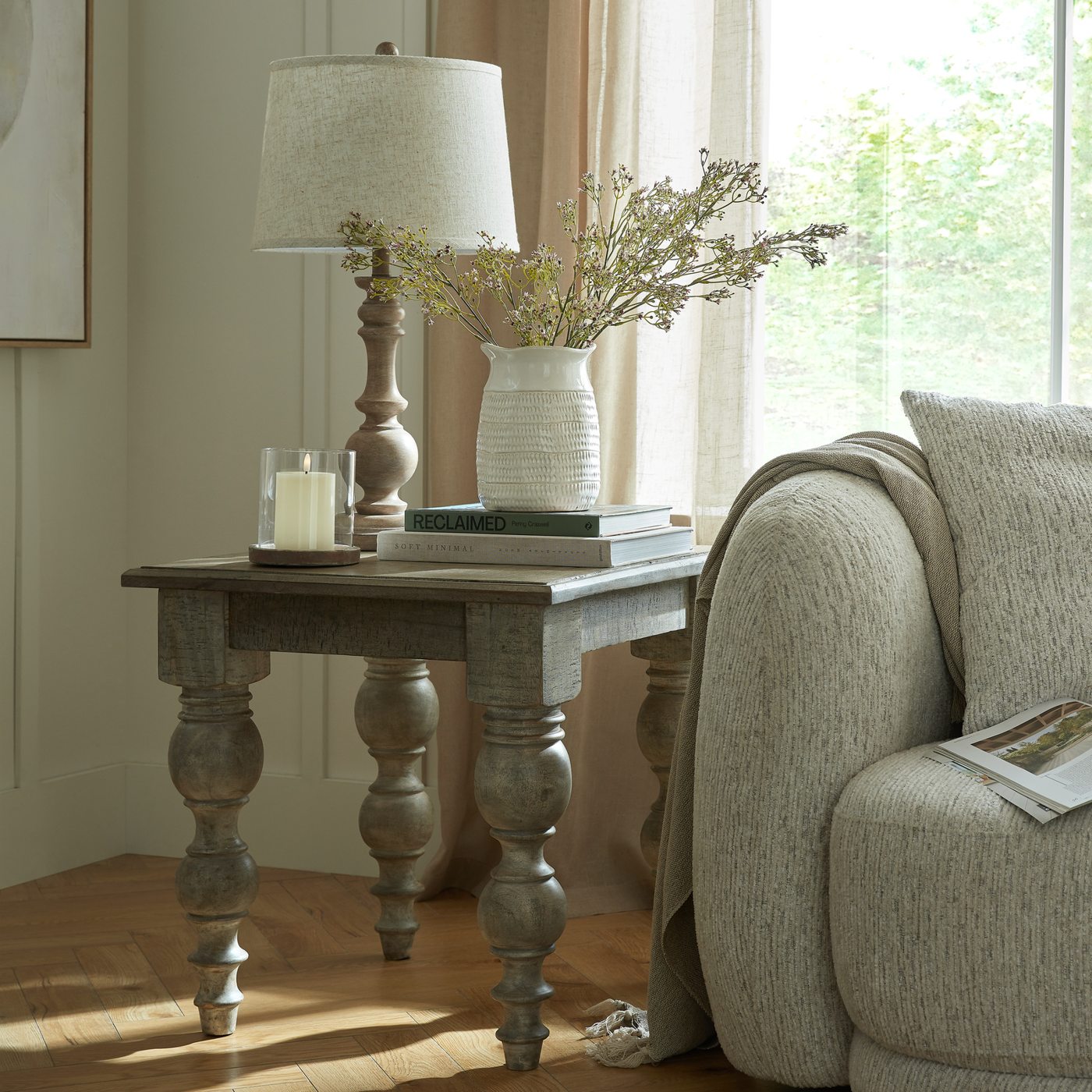 Elara Sculptural Table Lamp — Brown · Resin & edged linen