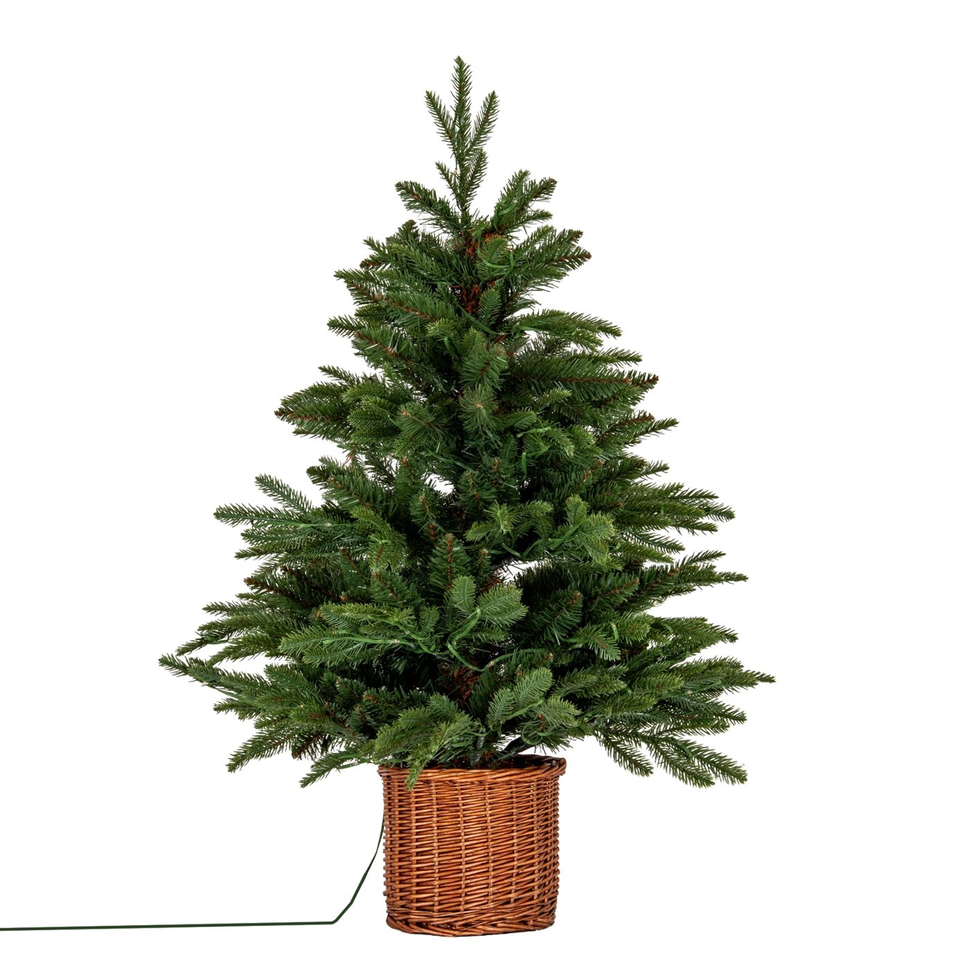 Norway Pre-Lit Fir Tree — Green · Artificial fir in rattan pot